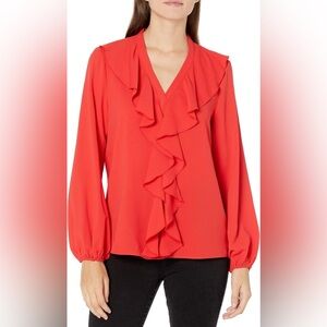 Women's V Neck Long Sleeve Flutter Blouse NWOT ptp 23